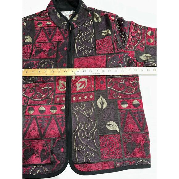 Mary McFadden Jacket Full Zip Tapestry Red Chenille Abstract Ethnic Cultural 1X - Picture 8 of 8